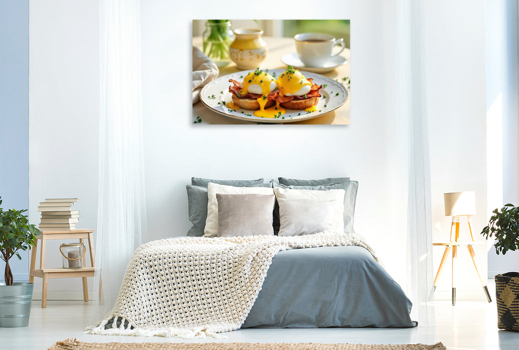Premium Textil-Leinwand Eggs Benedict – Eleganter Brunchklassiker