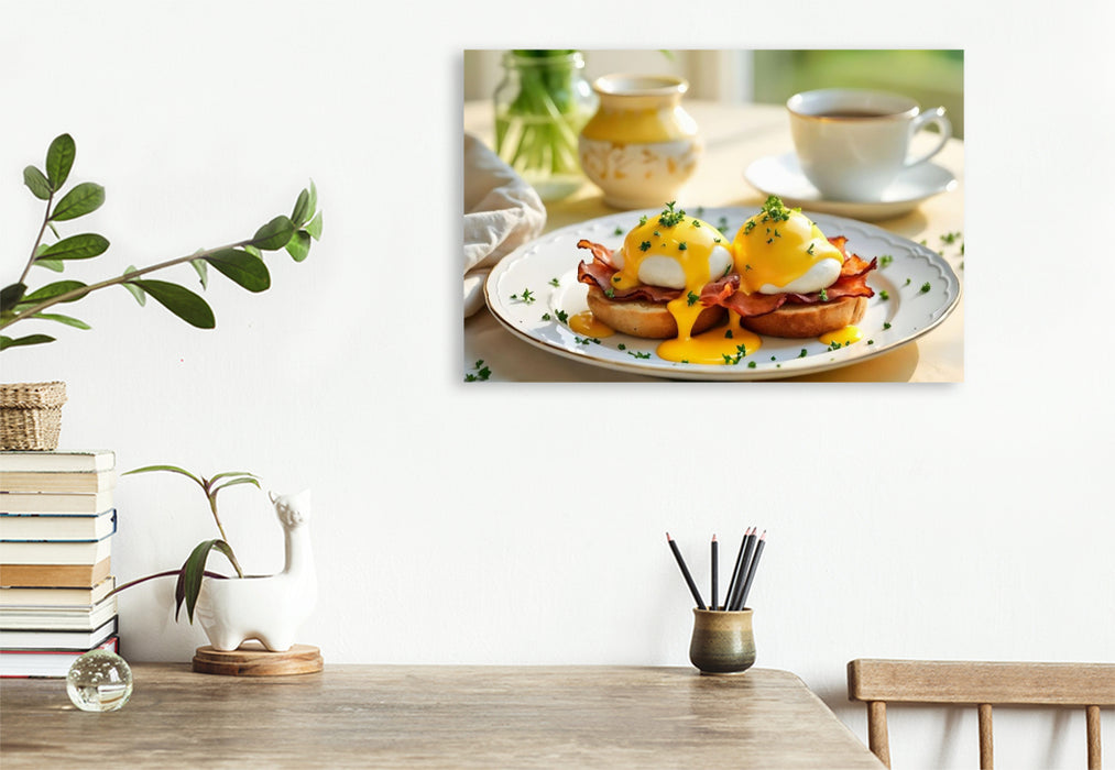 Premium Textil-Leinwand Eggs Benedict – Eleganter Brunchklassiker