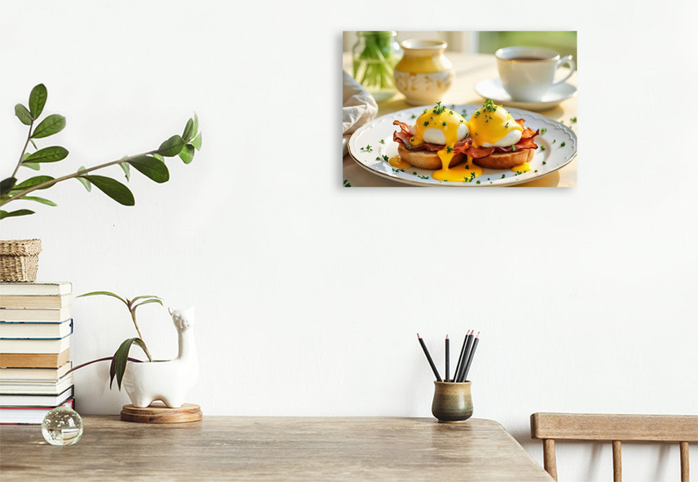 Premium Textil-Leinwand Eggs Benedict – Eleganter Brunchklassiker