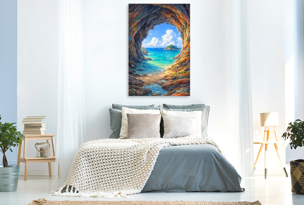 Premium Textil-Leinwand Ausblick auf das Meer - wie im Anime Zeichentrickfilm