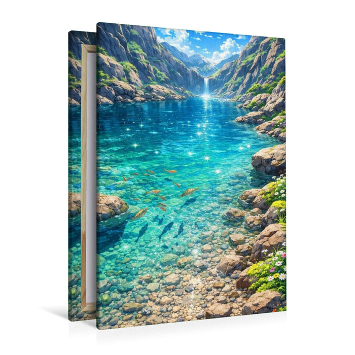 Premium Textil-Leinwand Glitzernde Oberfläche am See - wie im Anime Zeichentrickfilm