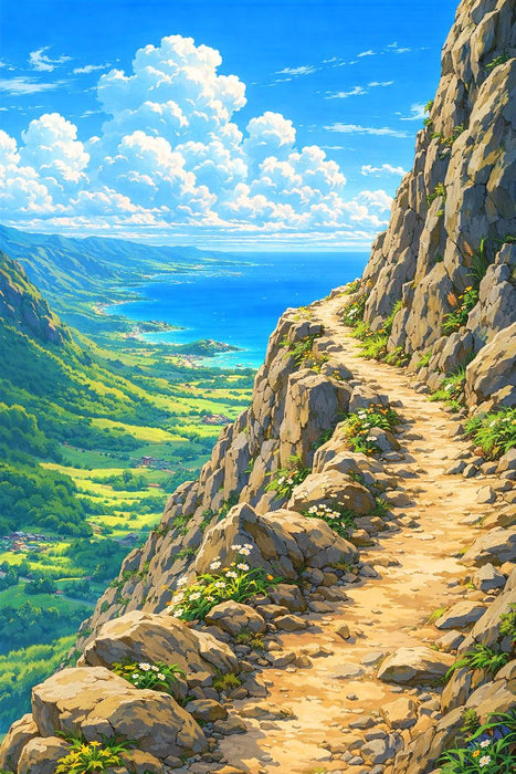 Premium Textil-Leinwand Ein Weg im Gebirge - wie im Anime Zeichentrickfilm