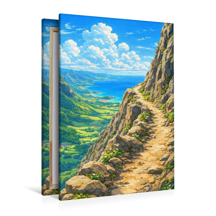 Premium Textil-Leinwand Ein Weg im Gebirge - wie im Anime Zeichentrickfilm