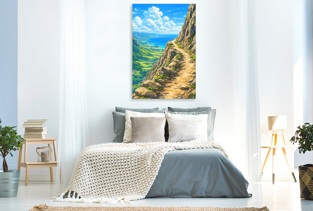 Premium Textil-Leinwand Ein Weg im Gebirge - wie im Anime Zeichentrickfilm