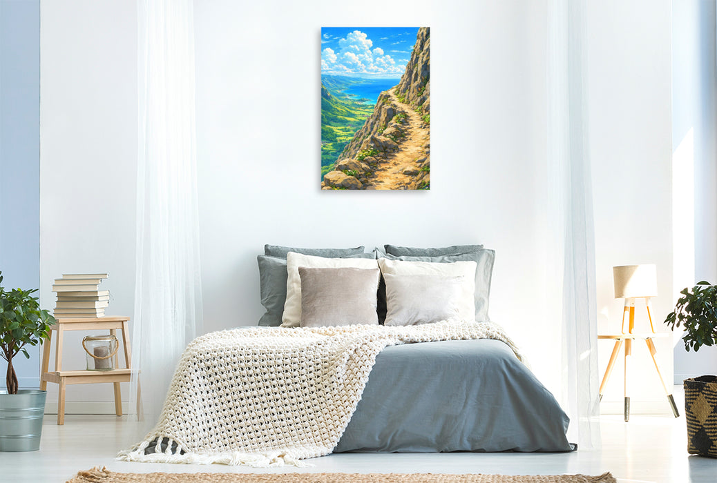 Premium Textil-Leinwand Ein Weg im Gebirge - wie im Anime Zeichentrickfilm
