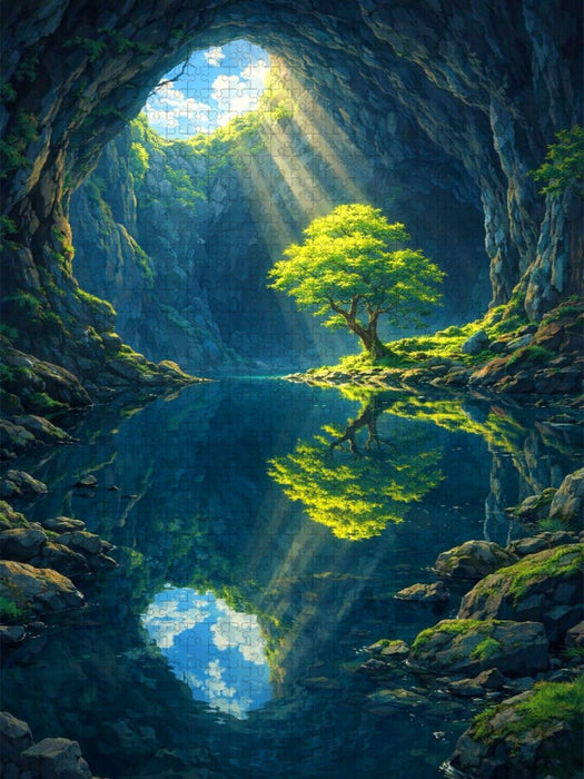 Einsamer Baum in der Höhle - wie im Anime Zeichentrickfilm - CALVENDO Foto-Puzzle'