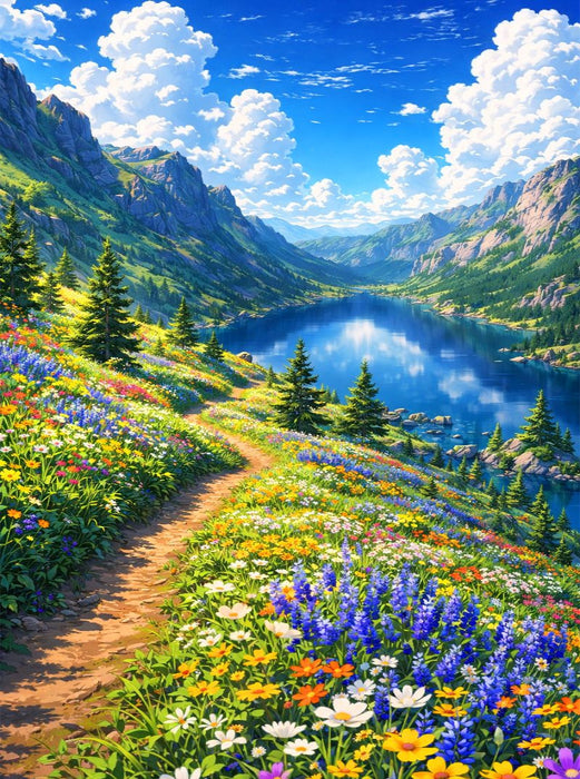 Versteckter See im Gebirge - wie im Anime Zeichentrickfilm - CALVENDO Foto-Puzzle'