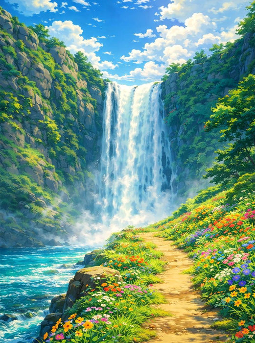 Rauschender Wasserfall - wie im Anime Zeichentrickfilm - CALVENDO Foto-Puzzle'