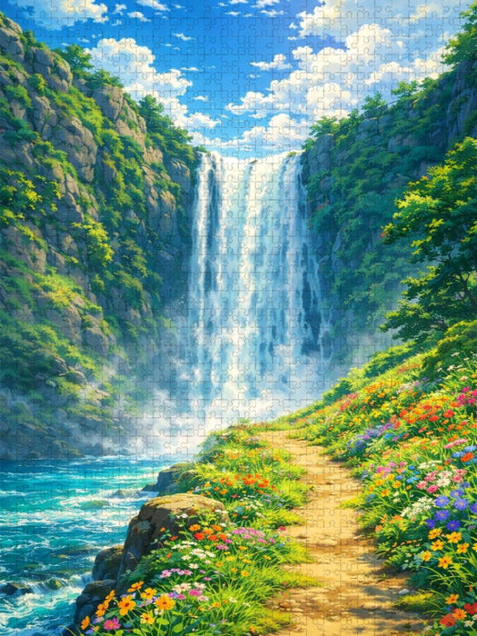 Rauschender Wasserfall - wie im Anime Zeichentrickfilm - CALVENDO Foto-Puzzle'
