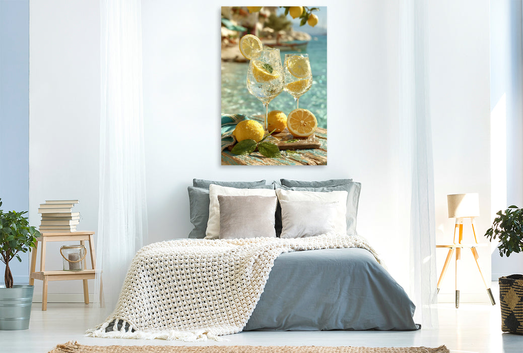 Premium Textil-Leinwand Sonne, Zitronen und das süße Leben