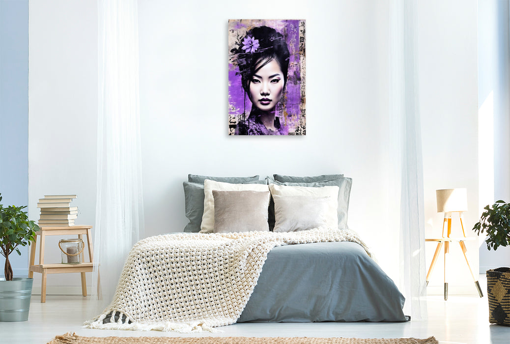 Premium Textil-Leinwand Umesaku - Pflaumenblüte