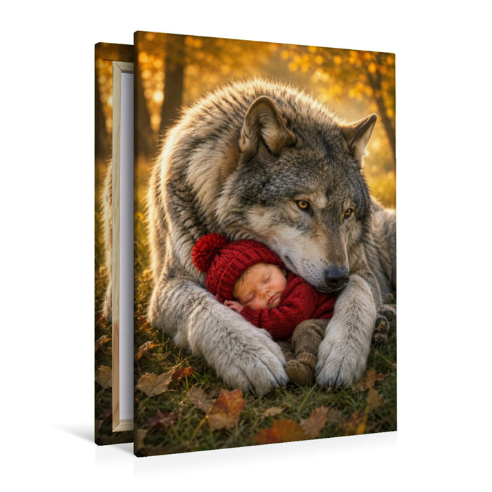 Premium Textil-Leinwand Im Schutz des Wolfes