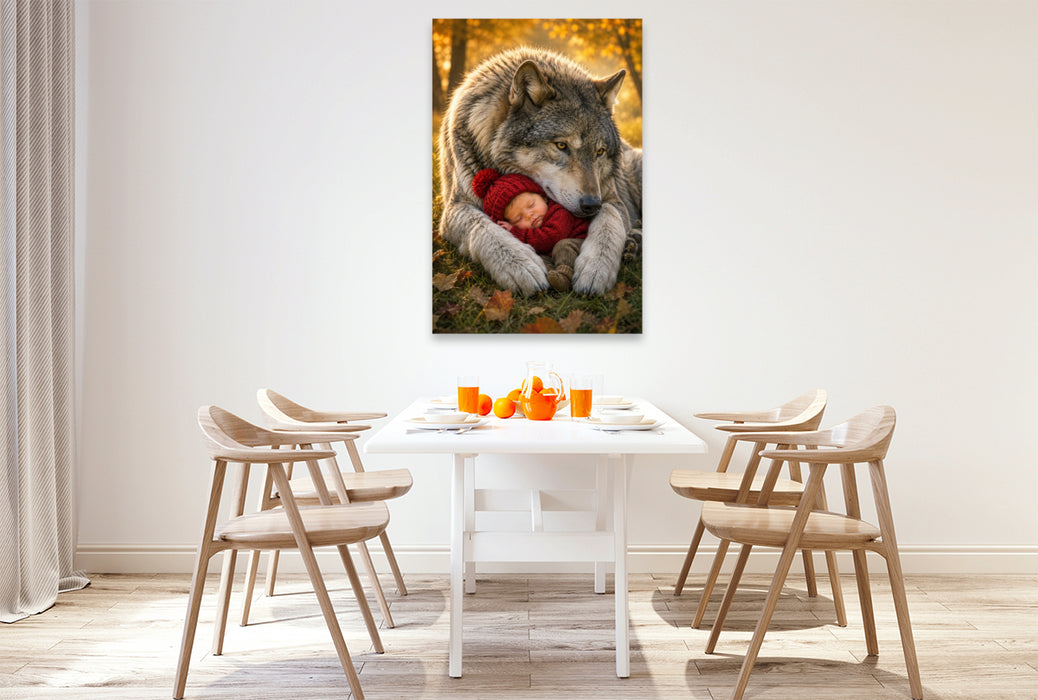 Premium Textil-Leinwand Im Schutz des Wolfes
