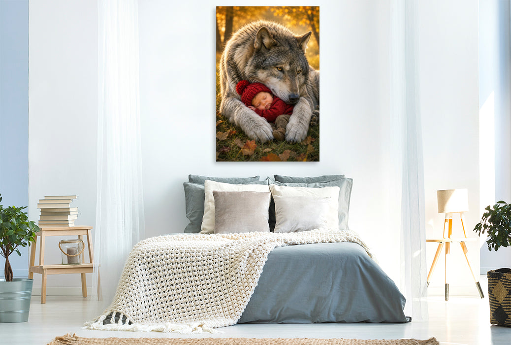 Premium Textil-Leinwand Im Schutz des Wolfes