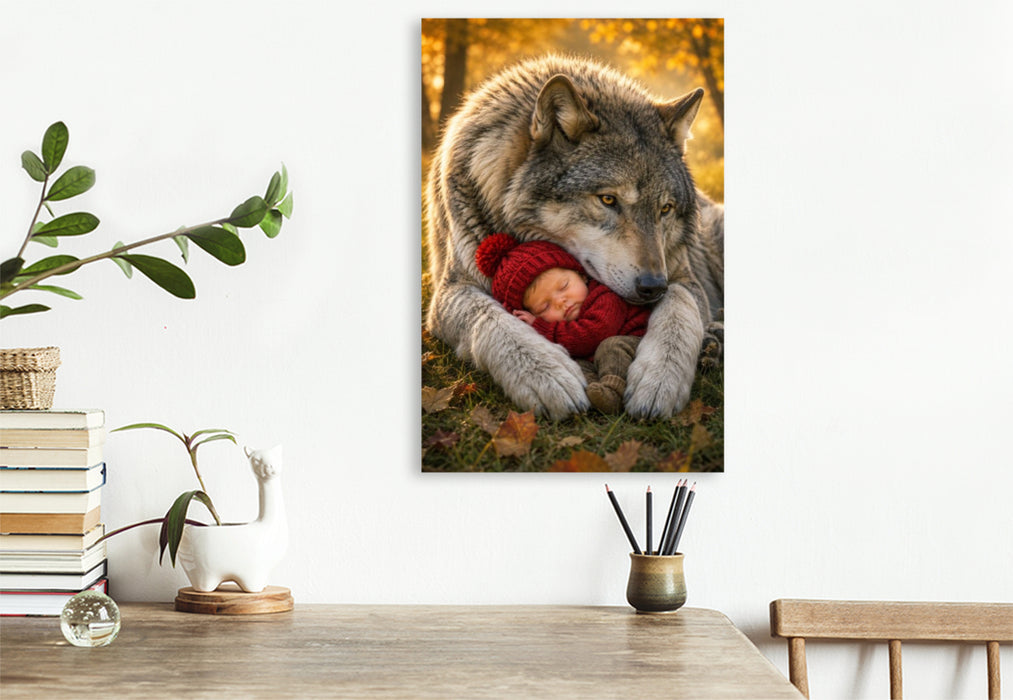 Premium Textil-Leinwand Im Schutz des Wolfes