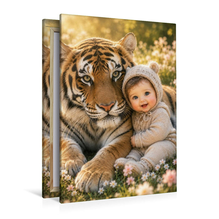 Premium Textil-Leinwand Im Schutz des Tigers