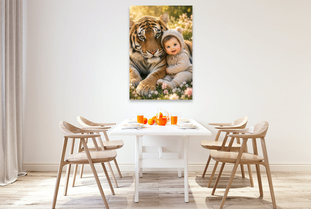 Premium Textil-Leinwand Im Schutz des Tigers