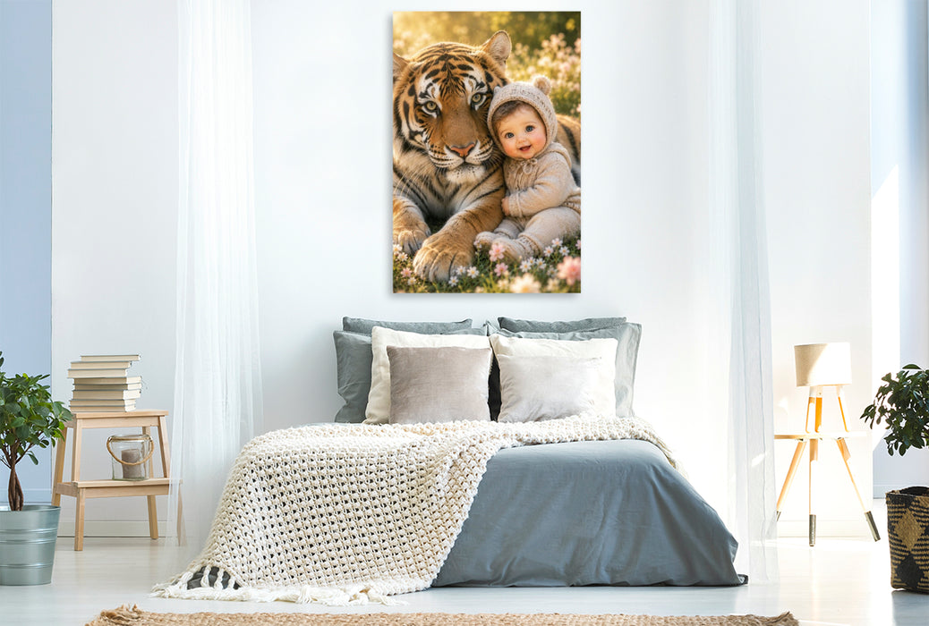 Premium Textil-Leinwand Im Schutz des Tigers