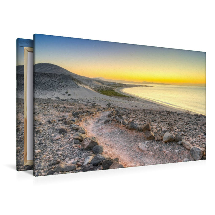 Premium Textil-Leinwand Blick Richtung Playa de Sotavento auf Fuerteventura