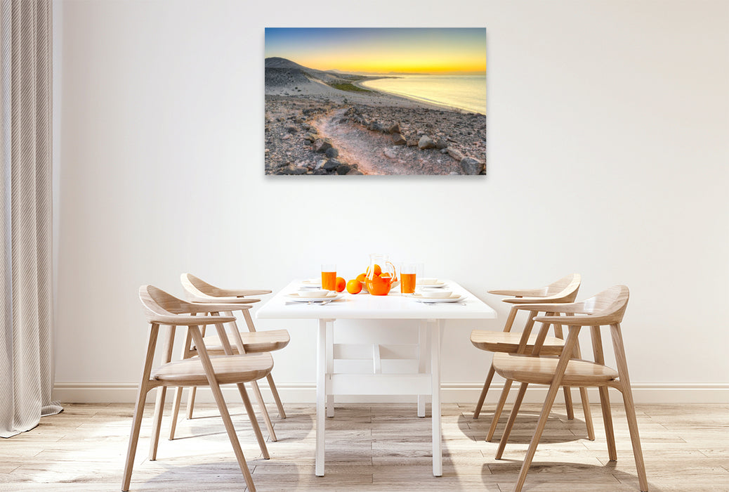 Premium Textil-Leinwand Blick Richtung Playa de Sotavento auf Fuerteventura