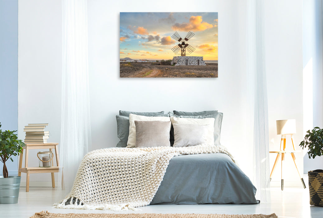 Premium Textil-Leinwand Windmühle in Puerto Lajas auf Fuerteventura