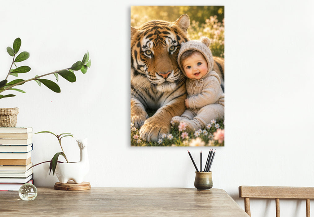 Premium Textil-Leinwand Im Schutz des Tigers