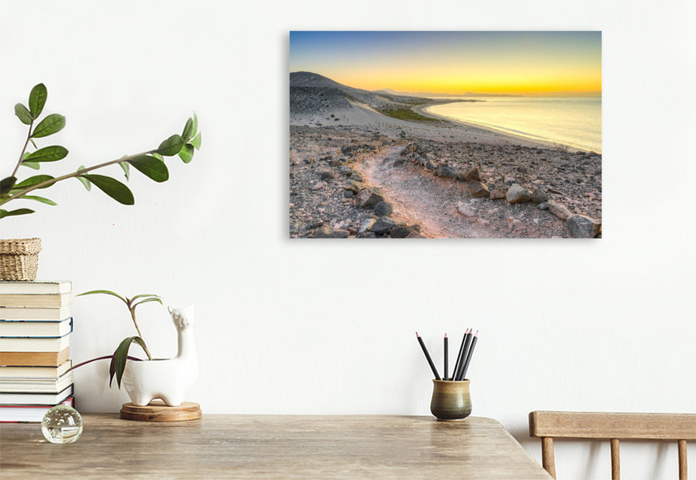 Premium Textil-Leinwand Blick Richtung Playa de Sotavento auf Fuerteventura