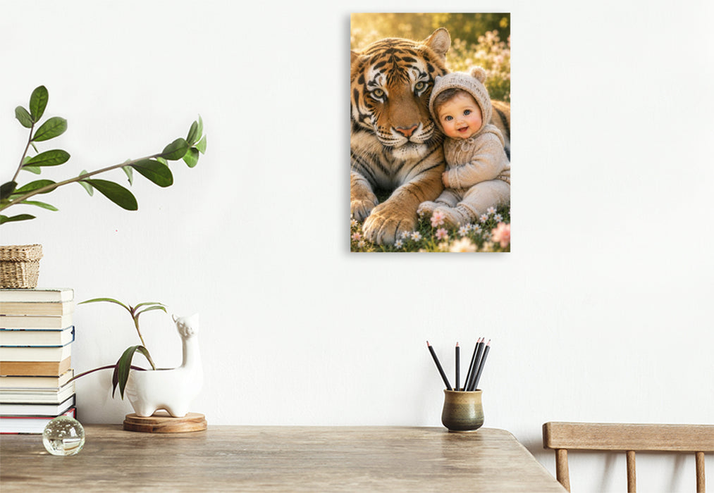 Premium Textil-Leinwand Im Schutz des Tigers