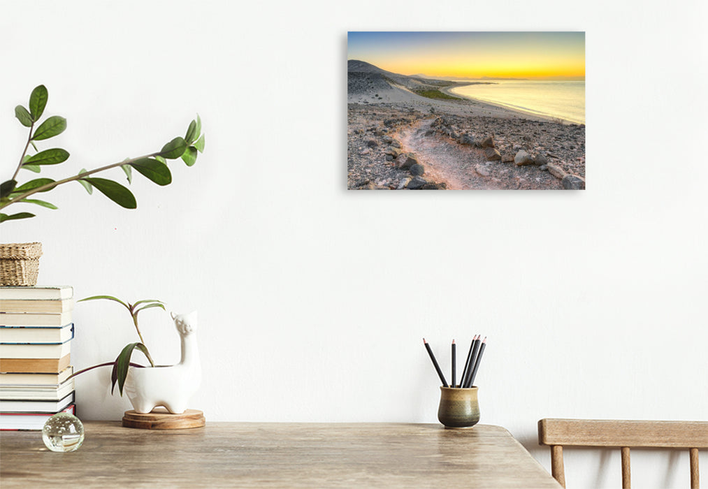 Premium Textil-Leinwand Blick Richtung Playa de Sotavento auf Fuerteventura