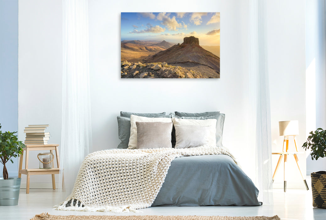 Premium Textil-Leinwand Blick vom Montana Cardon auf Fuerteventura