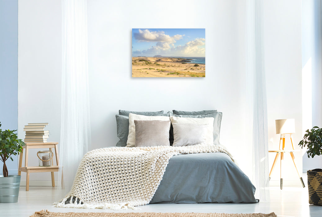 Premium Textil-Leinwand Dünen bei Corralejo auf Fuerteventura