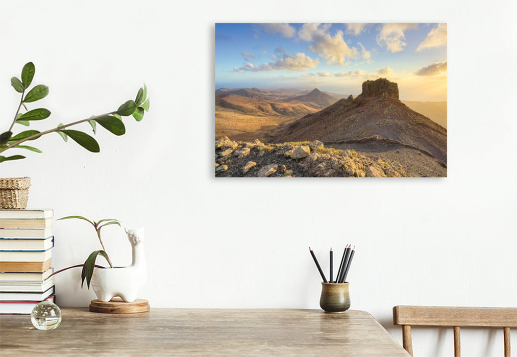Premium Textil-Leinwand Blick vom Montana Cardon auf Fuerteventura