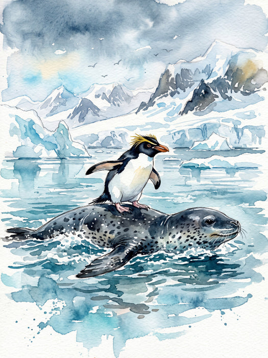 Pinguin beim Seeleopard Reiten - CALVENDO Foto-Puzzle'