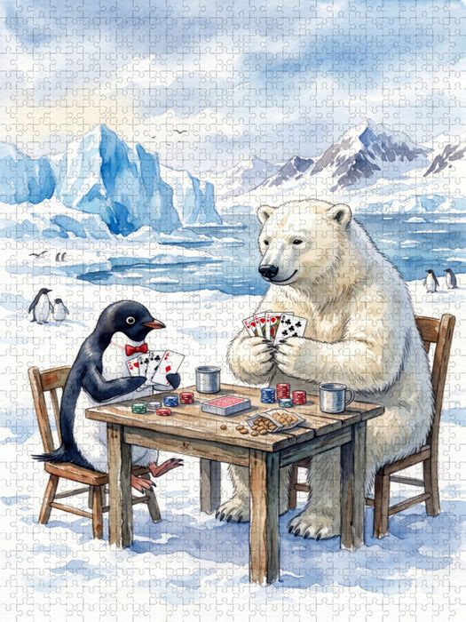Pinguin und Eisbär beim Poker - CALVENDO Foto-Puzzle'