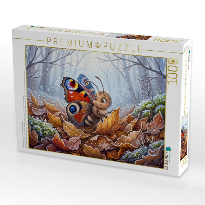 Tagpfauenauge im Laub in kalten Nächten - CALVENDO Foto-Puzzle'