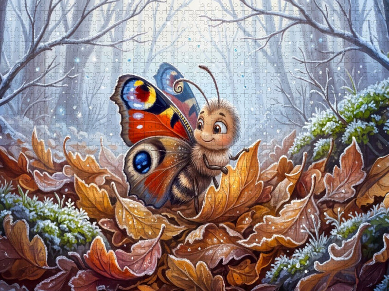 Tagpfauenauge im Laub in kalten Nächten - CALVENDO Foto-Puzzle'