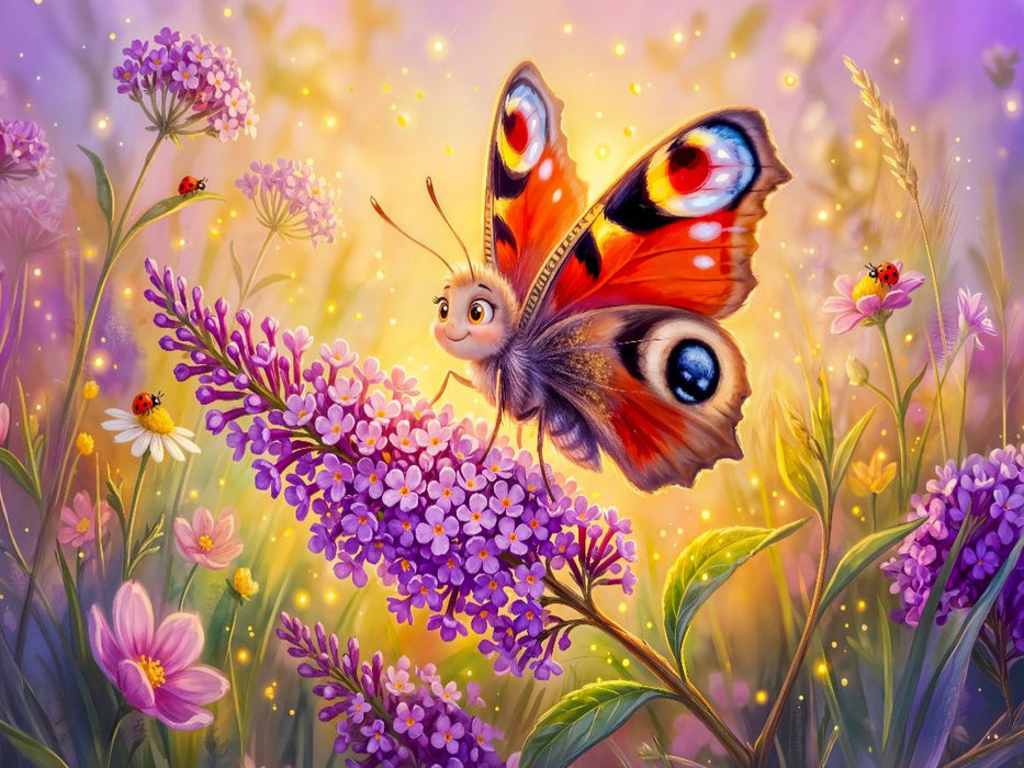 Pfauenauge tankt Nektar am Sommerflieder - CALVENDO Foto-Puzzle'