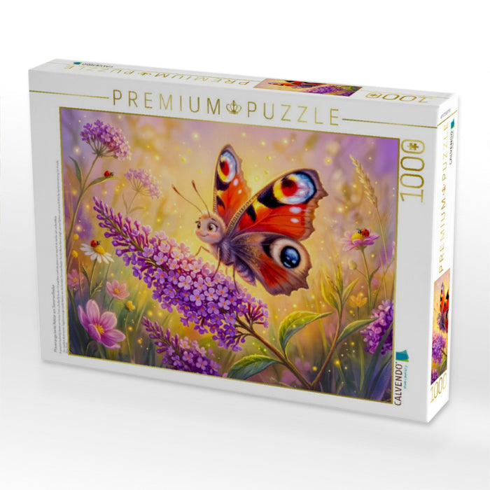 Pfauenauge tankt Nektar am Sommerflieder - CALVENDO Foto-Puzzle'