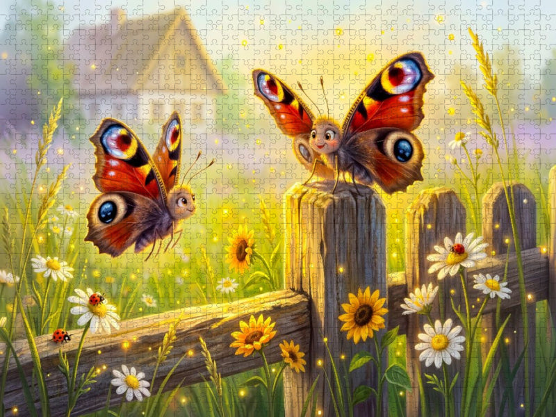 Zwei Tagpfauenauge auf Zaunpfahl im Sommerlicht - CALVENDO Foto-Puzzle'