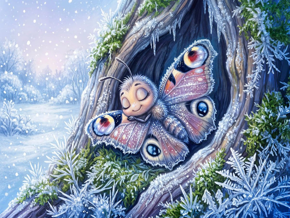 Tagpfauenauge schläft im Winter im Totholzloch - CALVENDO Foto-Puzzle'