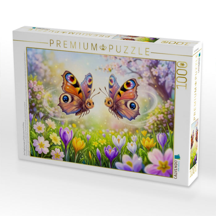 Zwei Tagpfauenauge auf Krokuswiese im Frühling - CALVENDO Foto-Puzzle'