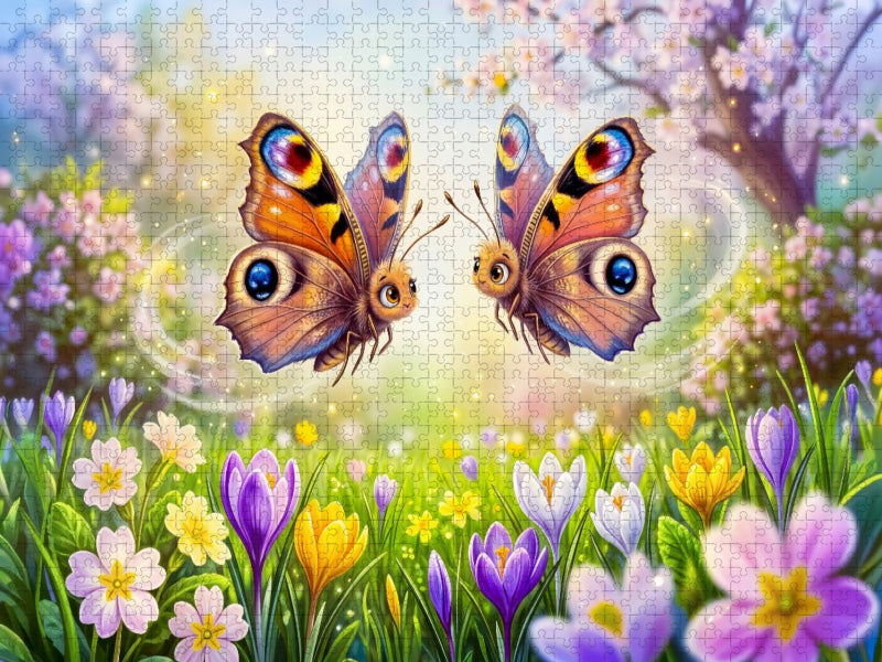 Zwei Tagpfauenauge auf Krokuswiese im Frühling - CALVENDO Foto-Puzzle'