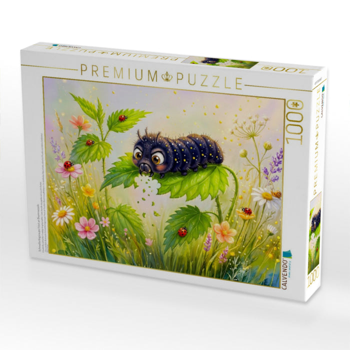 Schmetterlingsraupe frisst an Brennnesseln - CALVENDO Foto-Puzzle'