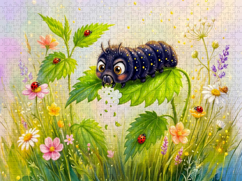 Schmetterlingsraupe frisst an Brennnesseln - CALVENDO Foto-Puzzle'
