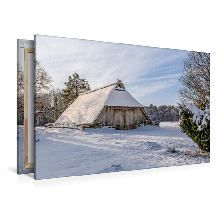Premium Textil-Leinwand Schafstall in der Lüneburger Heide