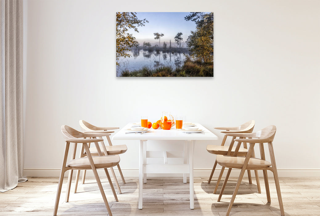 Premium Textil-Leinwand Das Pietzmoor in der Lüneburger Heide im Morgenlicht