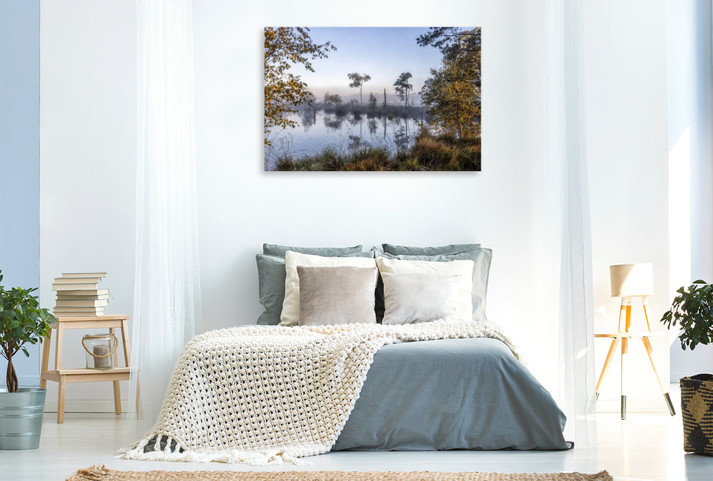 Premium Textil-Leinwand Das Pietzmoor in der Lüneburger Heide im Morgenlicht