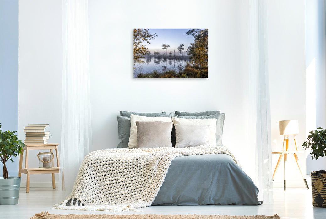 Premium Textil-Leinwand Das Pietzmoor in der Lüneburger Heide im Morgenlicht