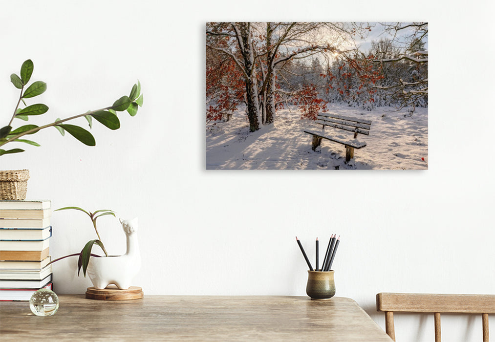 Premium Textil-Leinwand Winterzauber in der Lüneburger Heide