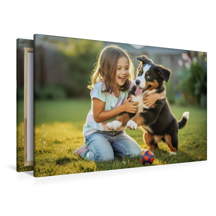 Premium Textil-Leinwand Wiesenflausch, kleine Pfoten im großen Grün.